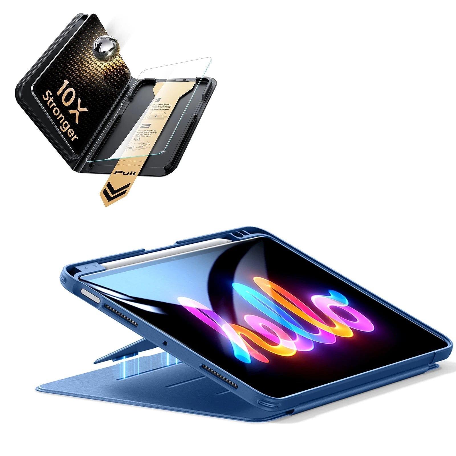 iPad Air 11" (M4) 2026 Bundle Flip Magnetic Case (Pencil Holder) & Armorite® Pro Screen Protector With UltraFit Tray - Navy Blue