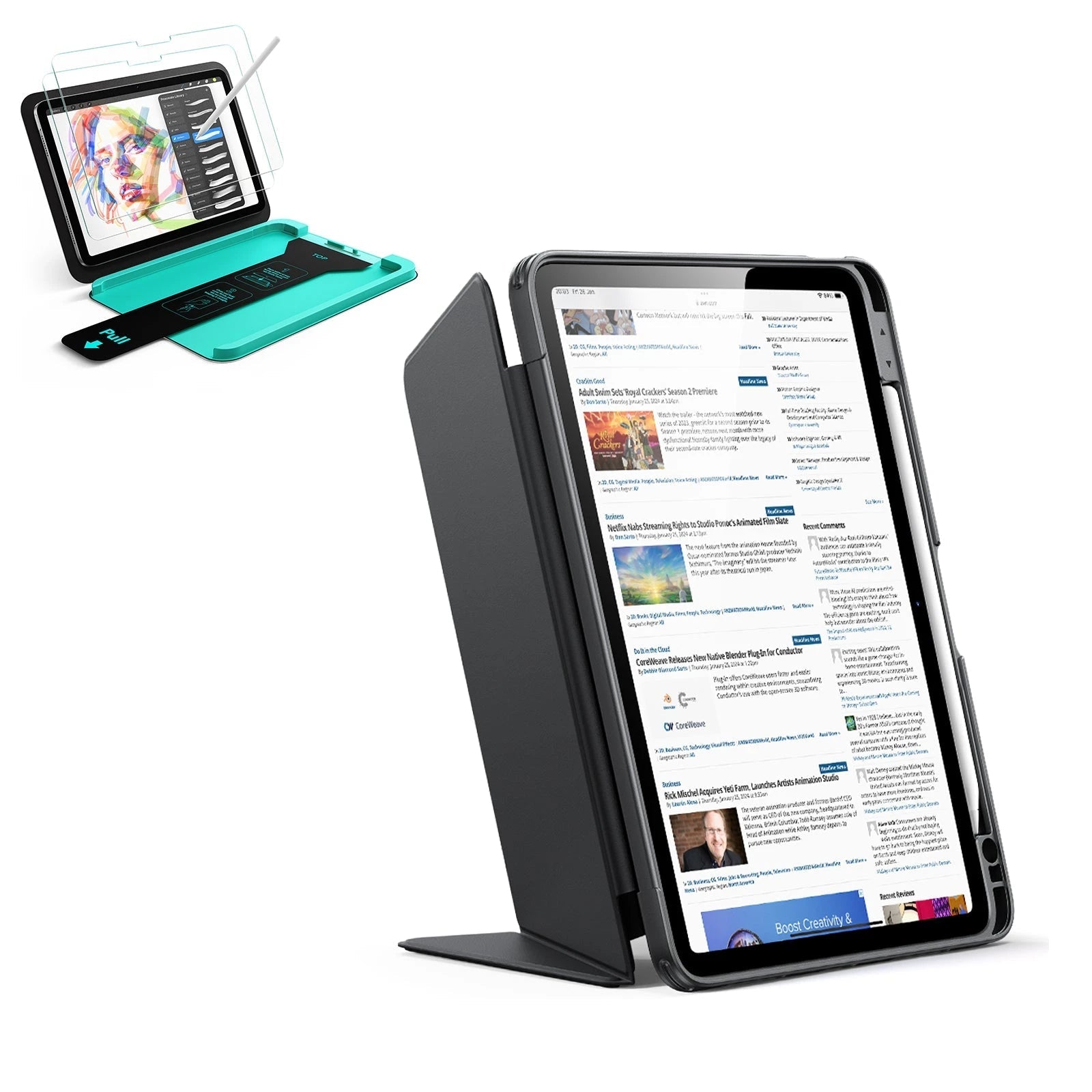 iPad Air 11" (M4) 2026 Bundle Flip Magnetic Case with Pencil Holder & Armorite® Paper-Feel Protection - Black ESR ESR