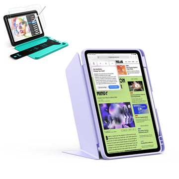 iPad Air 11" (M4) 2026 Bundle Flip Magnetic Case with Pencil Holder & Armorite® Paper-Feel Protection - Light Purple