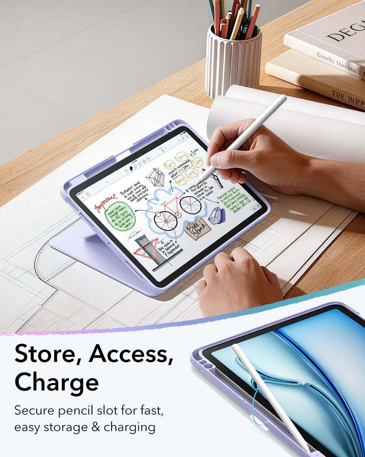 iPad Air 11" (M4) 2026 Bundle Flip Magnetic Case with Pencil Holder & Armorite® Paper-Feel Protection - Light Purple ESR ESR