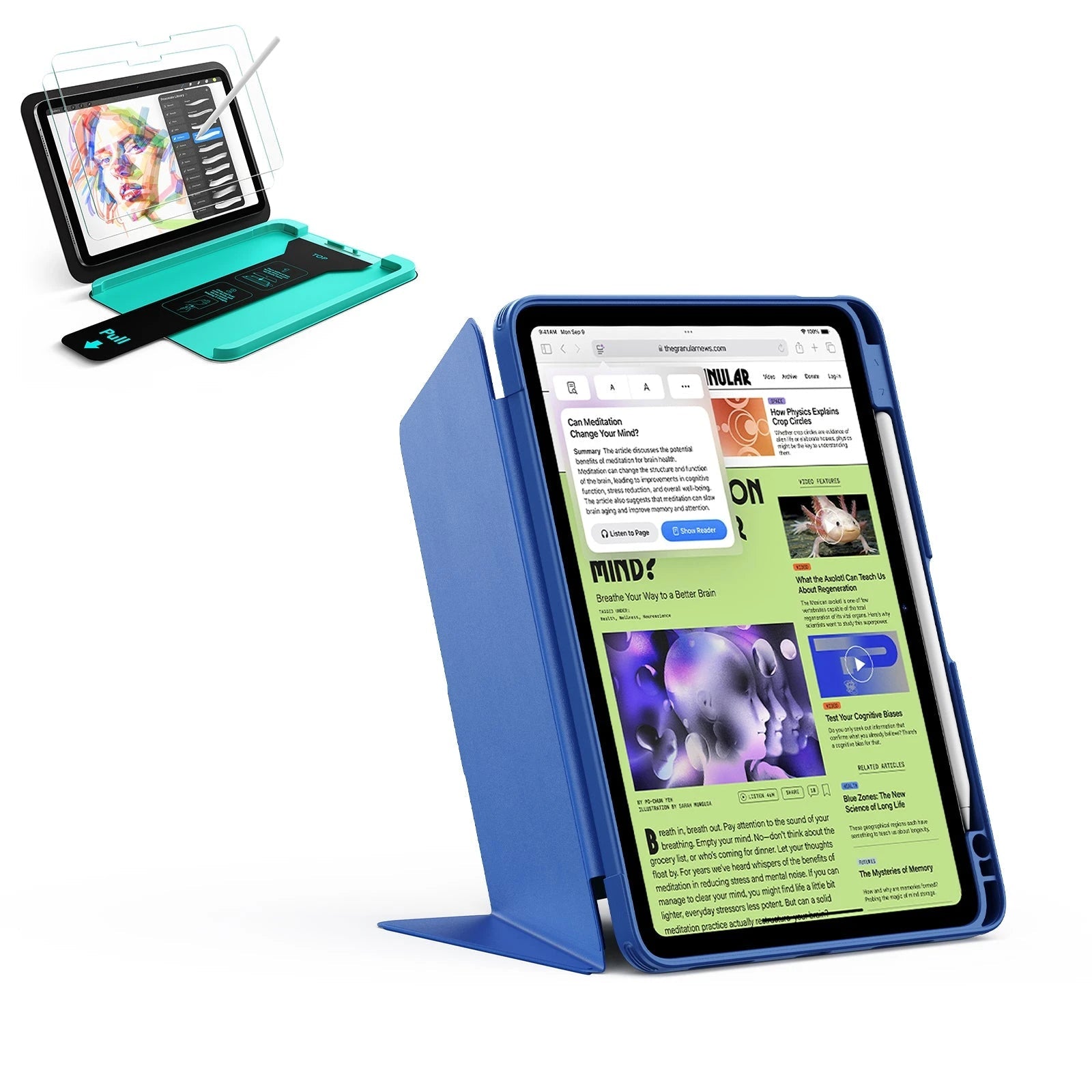 iPad Air 11" (M4) 2026 Bundle Flip Magnetic Case with Pencil Holder & Armorite® Paper-Feel Protection - Navy Blue ESR ESR