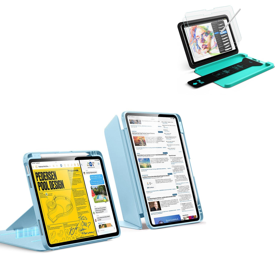 iPad Air 11" (M4) 2026 Bundle Flip Magnetic Case with Pencil Holder & Armorite® Paper-Feel Protection - Sky Blue