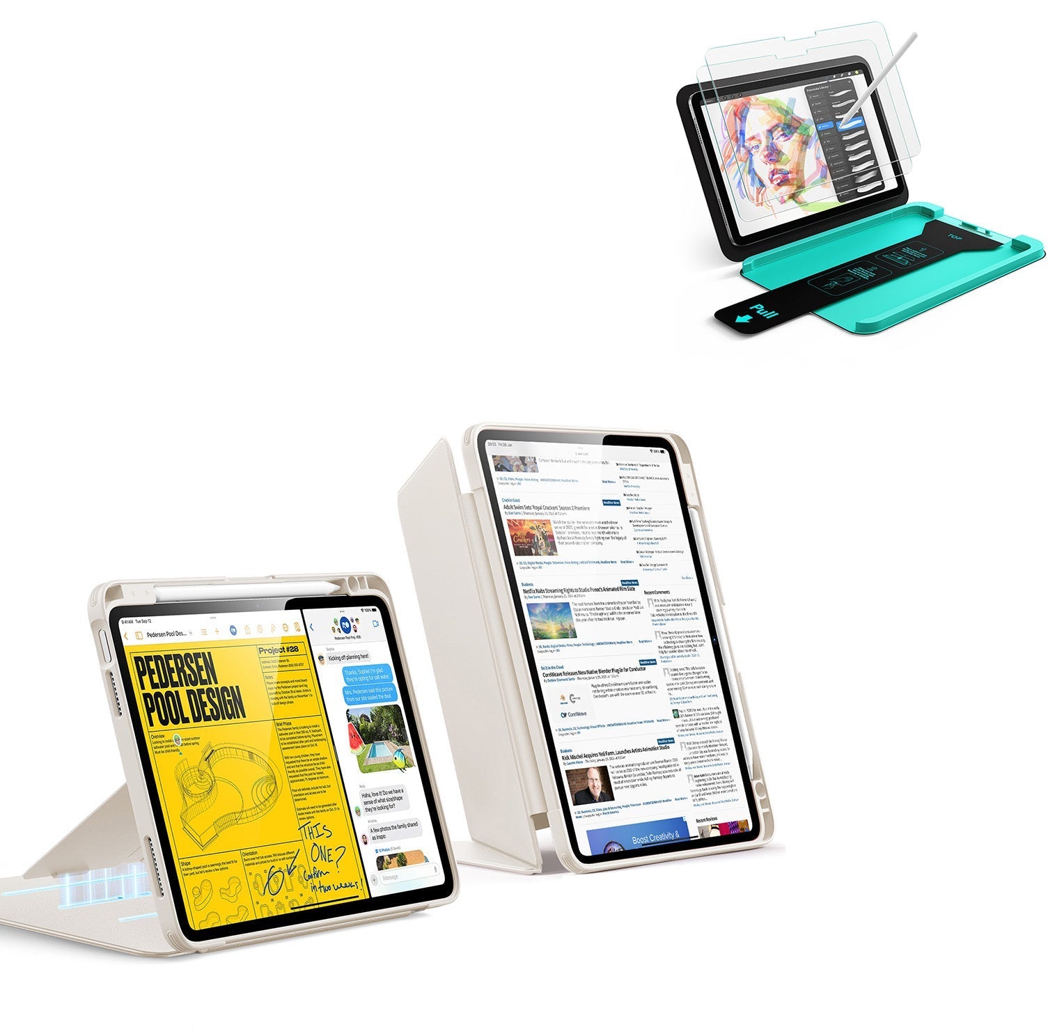 iPad Air 11" (M4) 2026 Bundle Flip Magnetic Case with Pencil Holder & Armorite® Paper-Feel Protection - Starlight