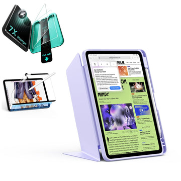 iPad Air 11" (M4) 2026 Bundle Flip Magnet-Hülle mit Stifthalter, Paper-Feel Magnetisch & Armorite® Schutz - Light Purple