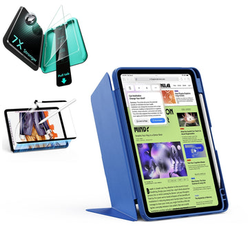 iPad Air 11" (M4) 2026 Bundle Flip Magnet-Hülle mit Stifthalter, Paper-Feel Magnetisch & Armorite® Schutz - Navy Blue