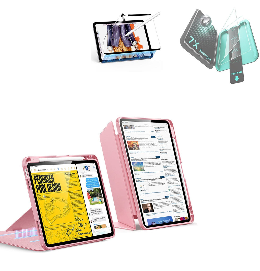 iPad Air 11" (M4) 2026 Bundle Flip Magnetic Case with Pencil Holder, Paper-Feel Magnetic & Armorite® Protection - Pink