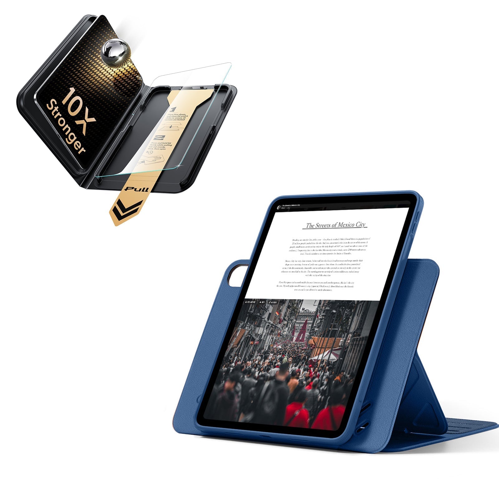 iPad Air 11" (M4) 2026 Bundle Shift Magnetic Case & Armorite® Pro Screen Protector With UltraFit Tray - Navy Blue