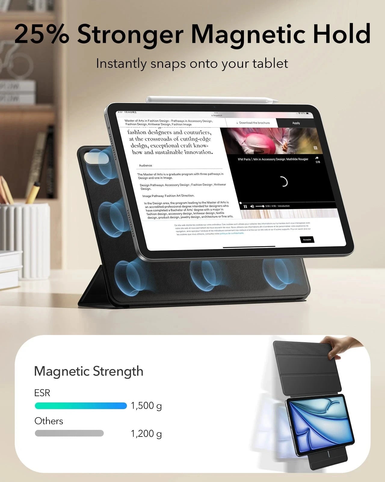 Black Ultra-Slim Magnetic iPad Air 11-nch (M4,2026) Case | ESR Rebound