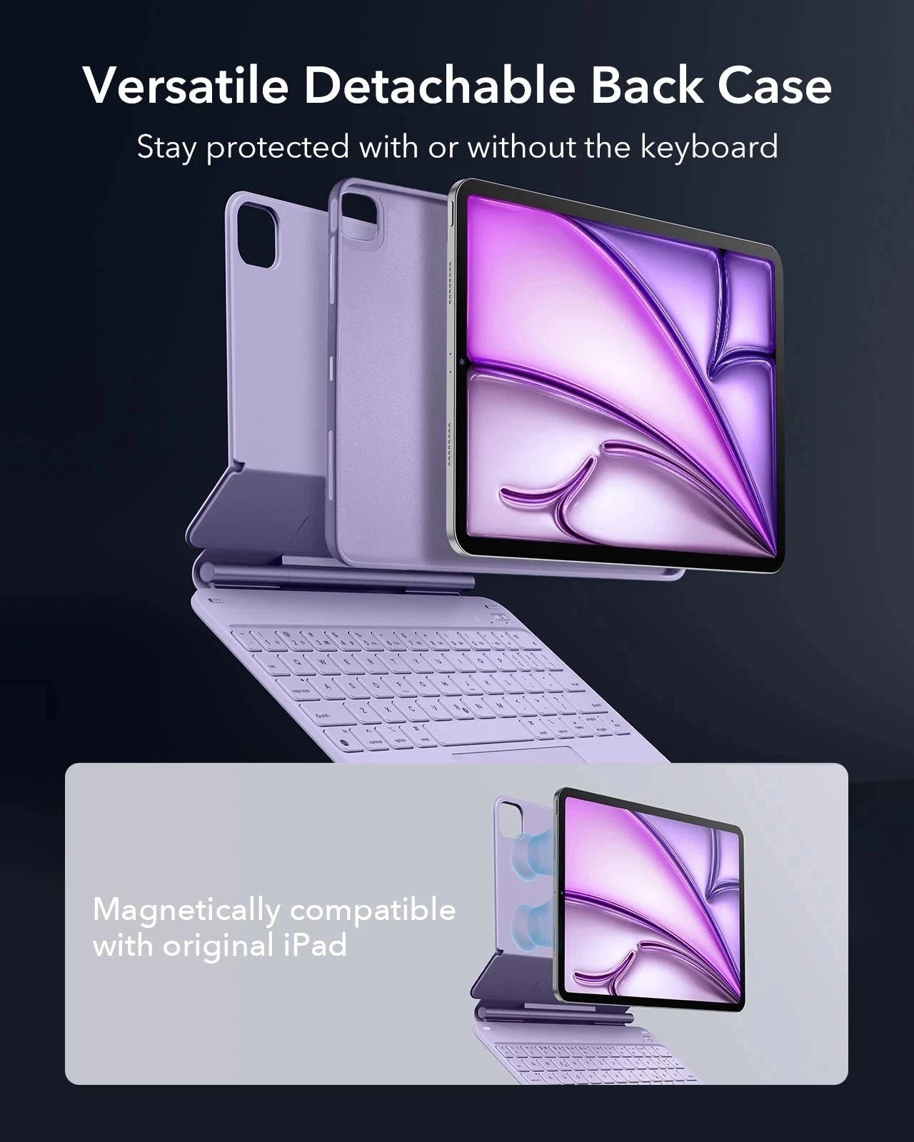 IPad Purple keyboard case with ipad Air 11 M4-Power versatility-versatile detachable back case
