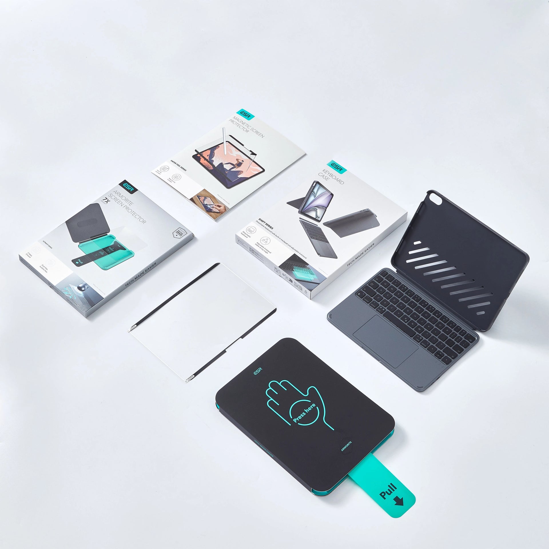 In the Box: 1 keyboard case, 2 Armorite screen protectors,1 paper-feel magnetic screen protector