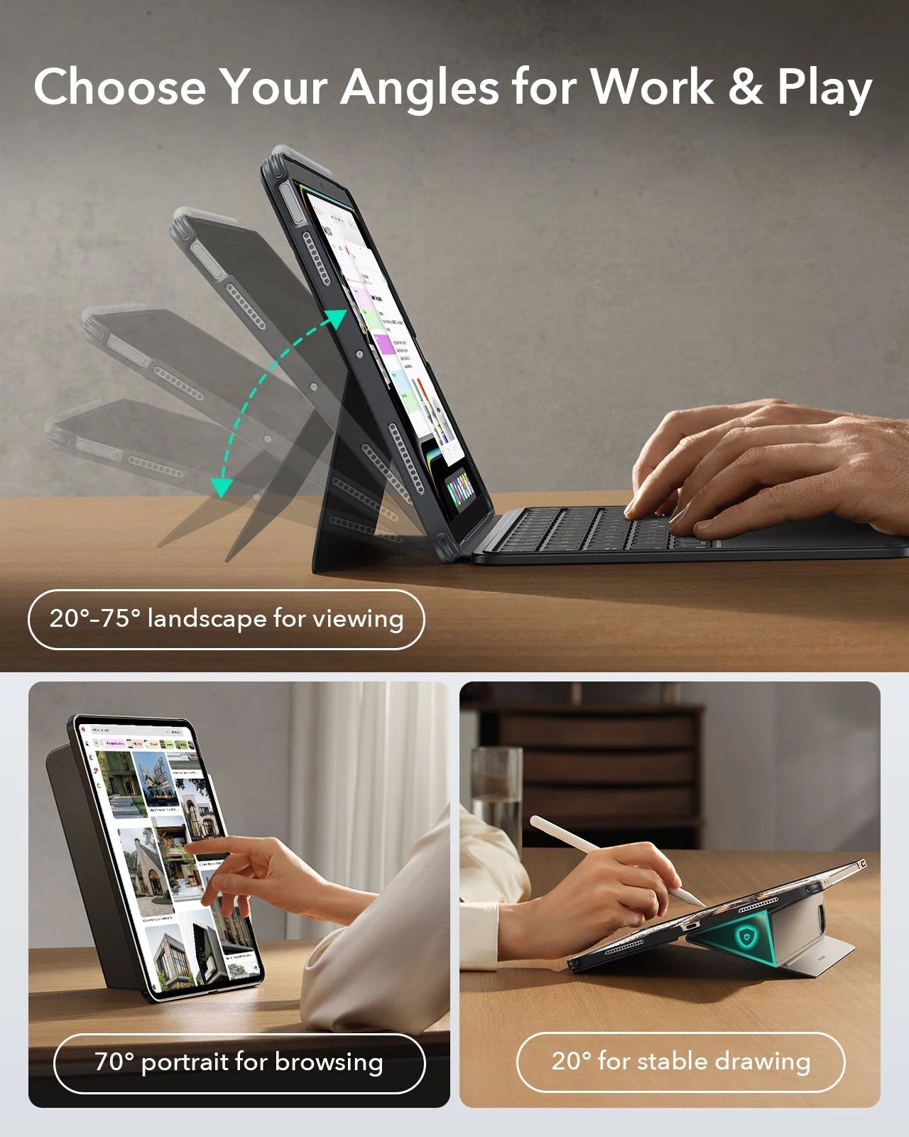 Bluetooth iPad Air 11" (M4) 2026 Wireless Keyboard Case-choose your angles for work and travel