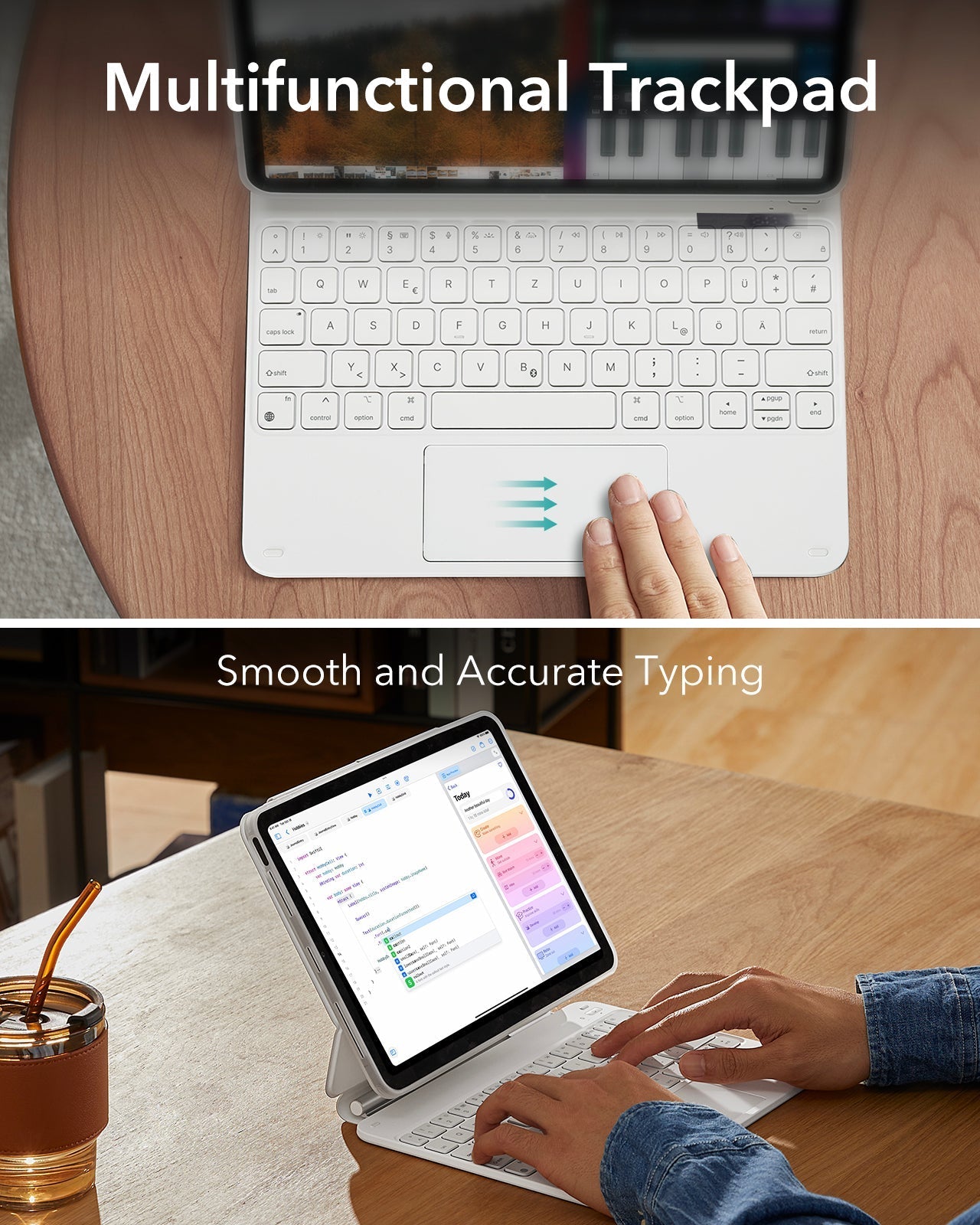 iPad Air 11" (M4, 2026) Bundle Rebound Magnet-Tastaturhülle 360° + Armorite & Paper-Feel Displayschutz-multifunctional trackpad