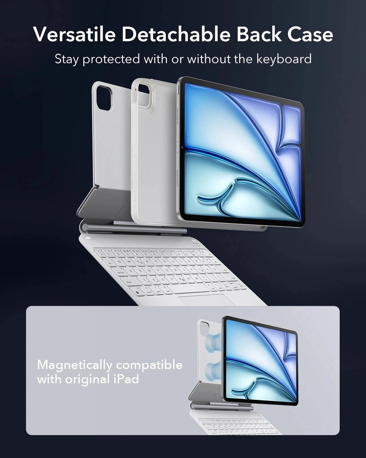 iPad Air 11" (M4, 2026) Bundle Rebound Magnet-Tastaturhülle 360° + Armorite & Paper-Feel Displayschutz-versatile detachable back case