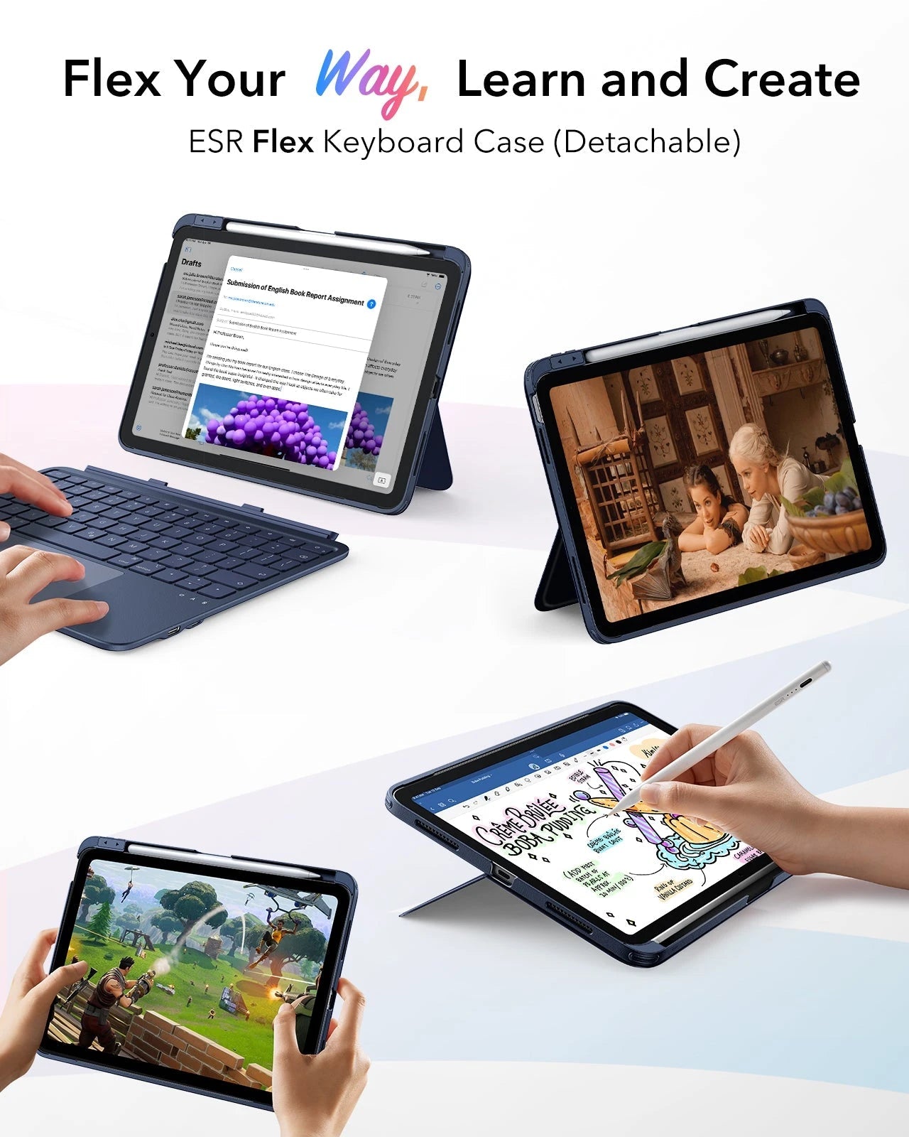 iPad Air 11" (M4, 2026) Flex Tastaturhülle (abnehmbar) - DE Layout -Blau ESR ESR