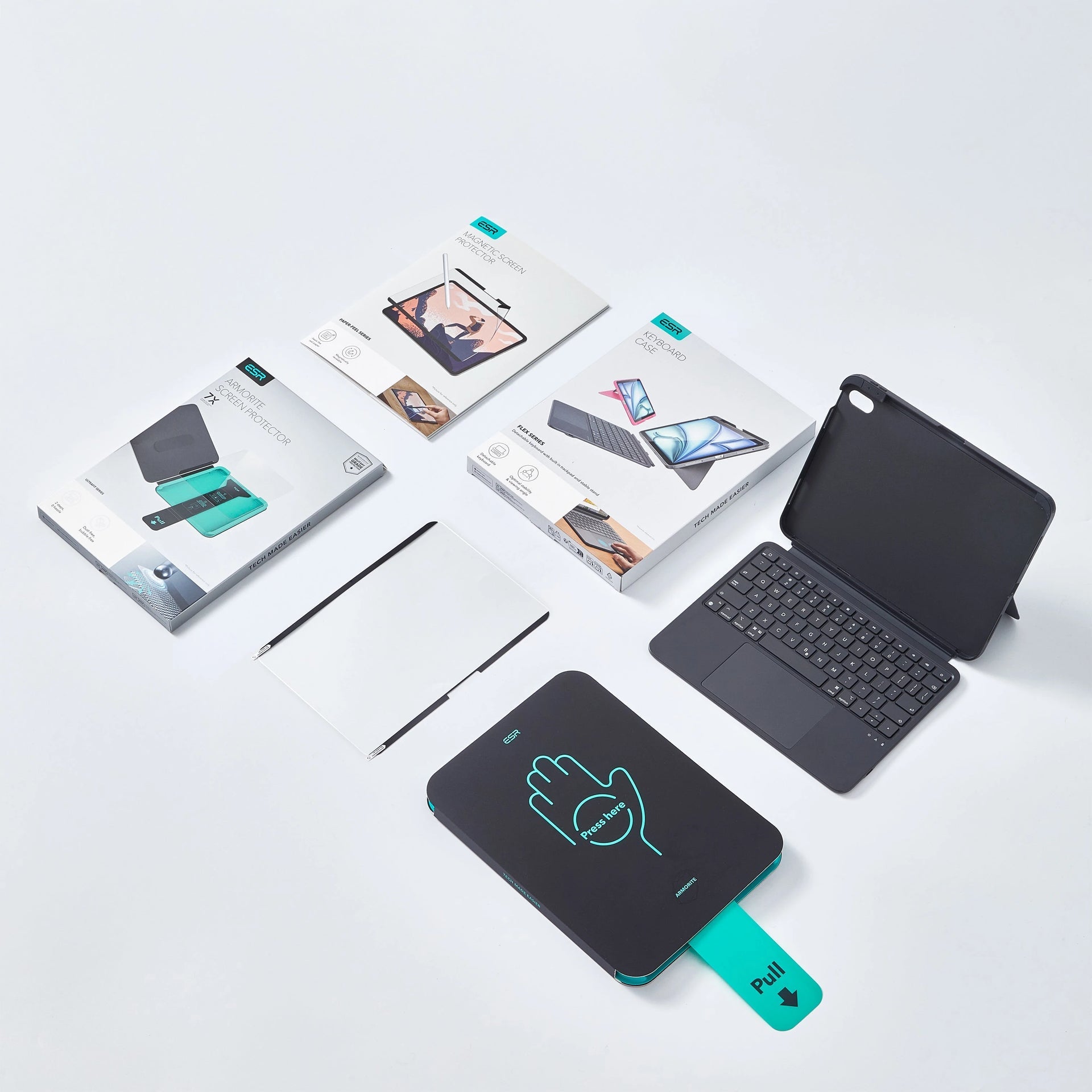 Lieferumfang: Tastaturhülle / 2 Armorite Displayschutzgläser / magnetischer Paper-Feel Displayschutz