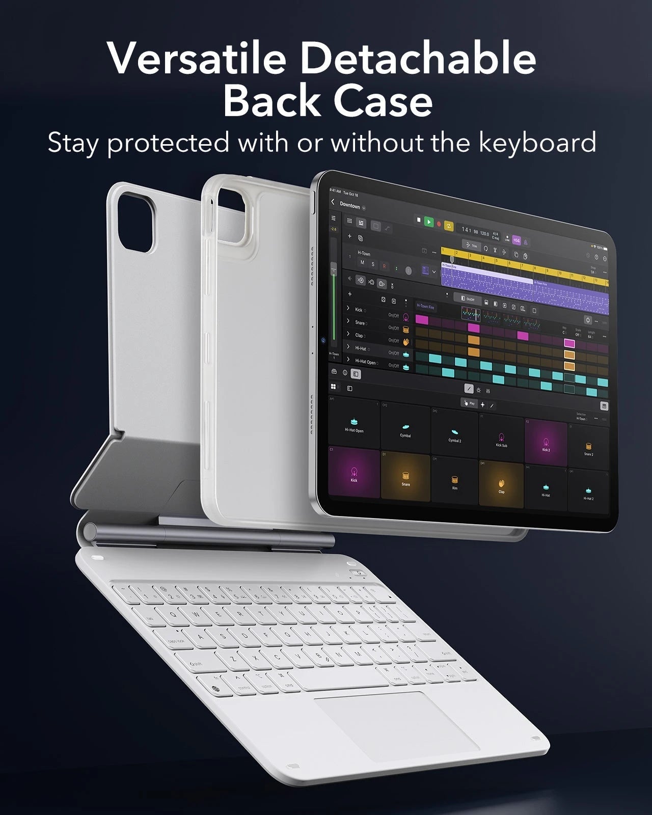 White iPad Air 11-inch (M4) 2026 Rebound Magnetic Folio Keyboard Case | ESR 360