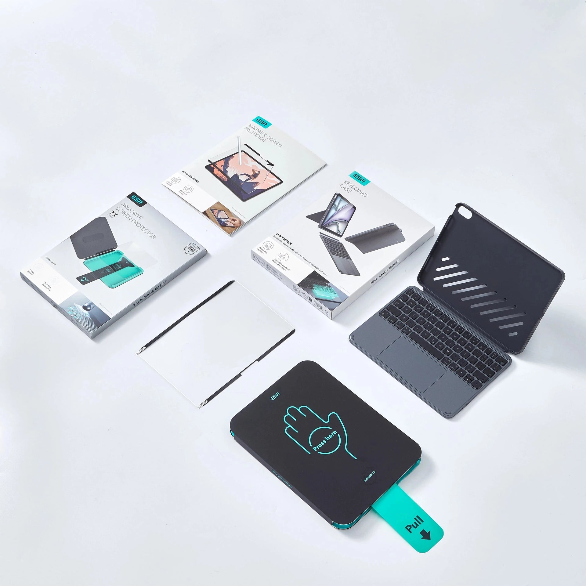 Lieferumfang: Tastaturhülle / 2 Armorite Displayschutzgläser / magnetischer Paper-Feel Displayschutz