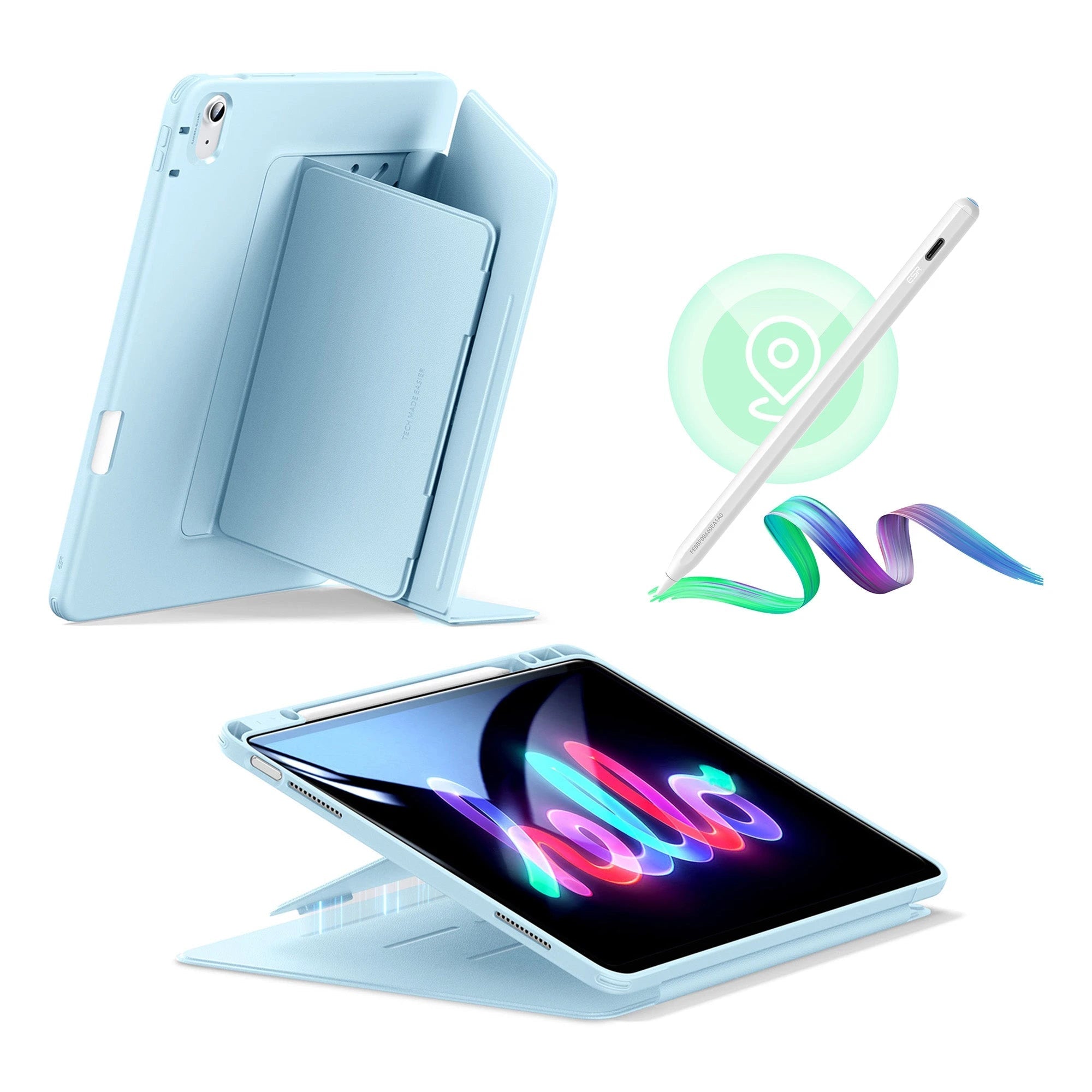 iPad Air 13" (M2) 2024 Bundle Flip Magnetic Case with Geo Digital Pencil- Sky Blue ESR ESR