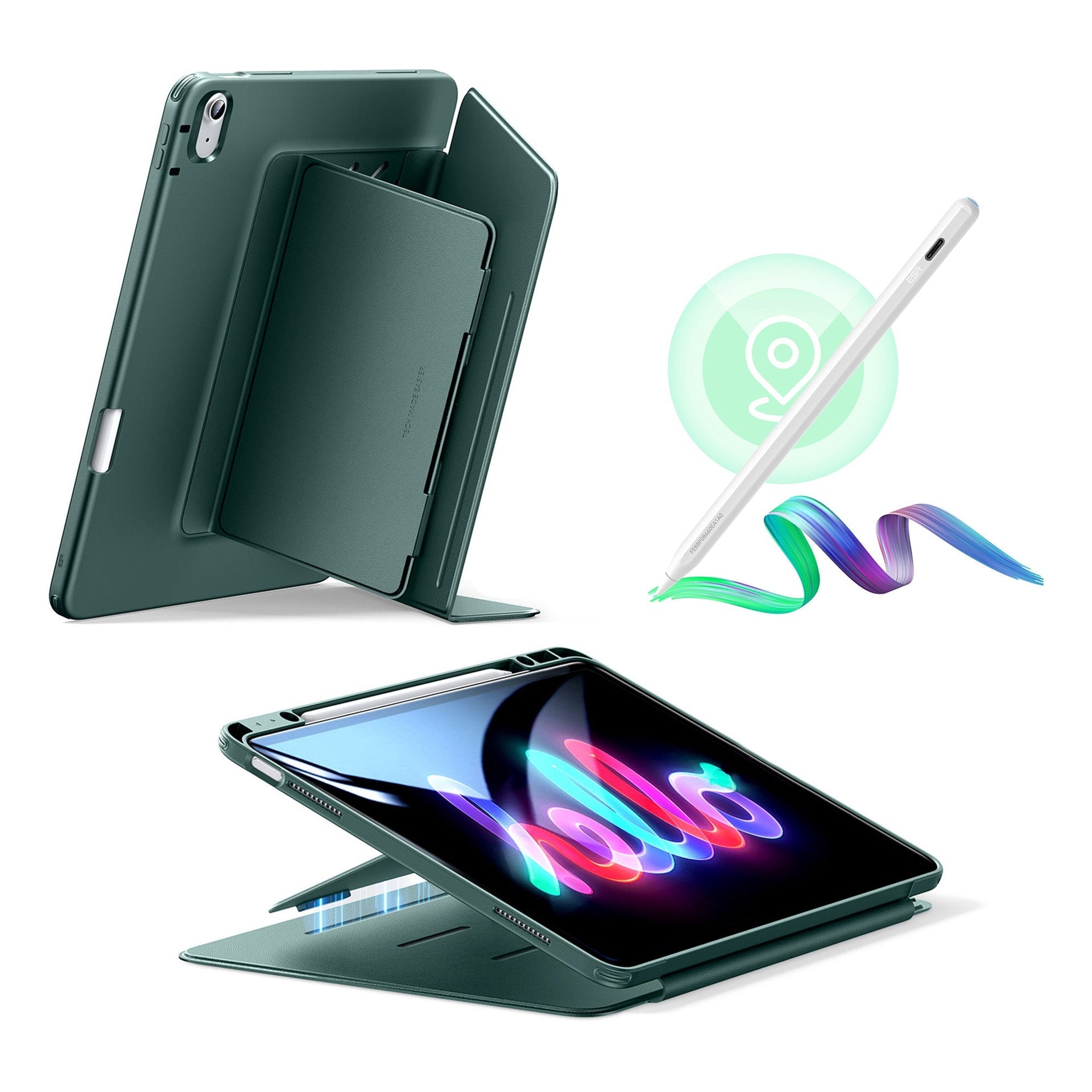 iPad Air 13" (M3) 2025 Bundle Flip Magnetic Case with Geo Digital Pencil - Green ESR ESR