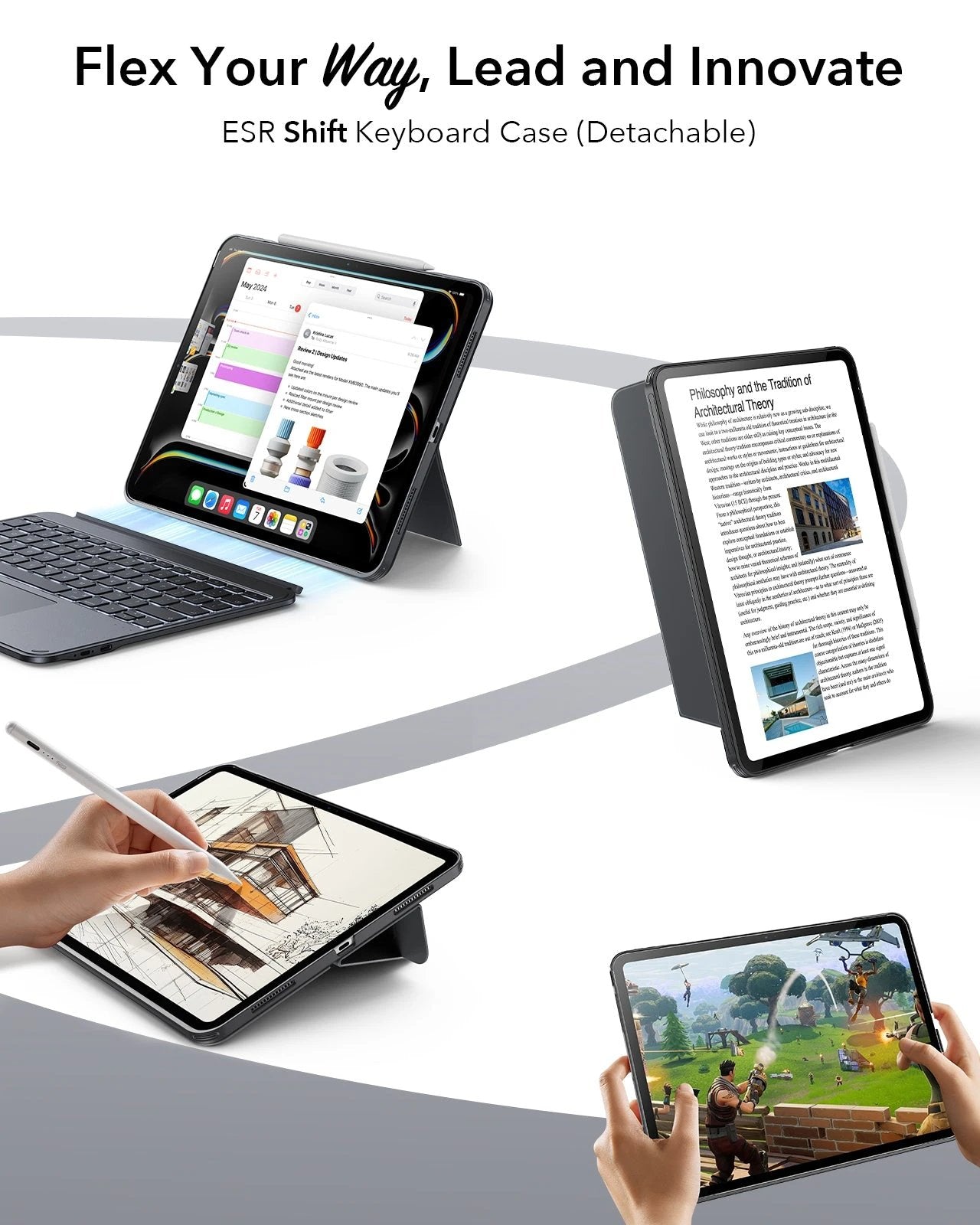 iPad Air 13" (M2) 2024 Shift Keyboard Case (Detachable) -US Layout-Dark Gray ESR ESR