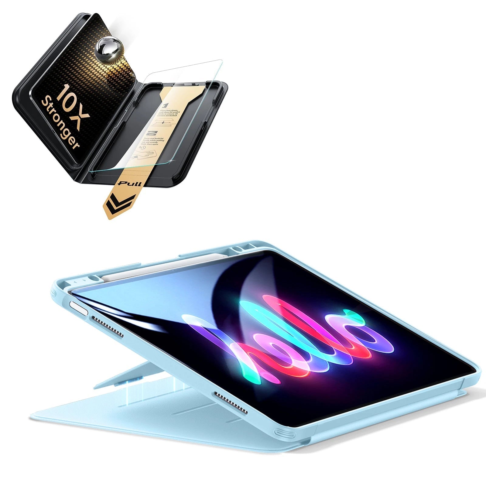 iPad Air 13" (M4) 2026 Bundle Flip Magnetic Case (Pencil Holder) & Armorite® Pro Screen Protector With UltraFit Tray - Blue