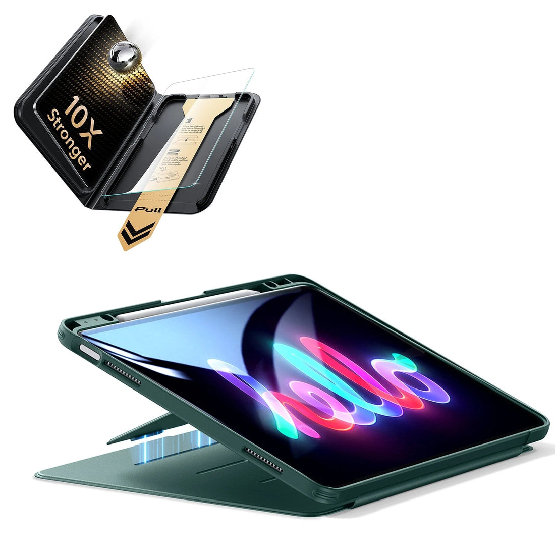 iPad Air 13" (M4) 2026 Bundle Flip Magnetic Case (Pencil Holder) & Armorite® Pro Screen Protector With UltraFit Tray - Green