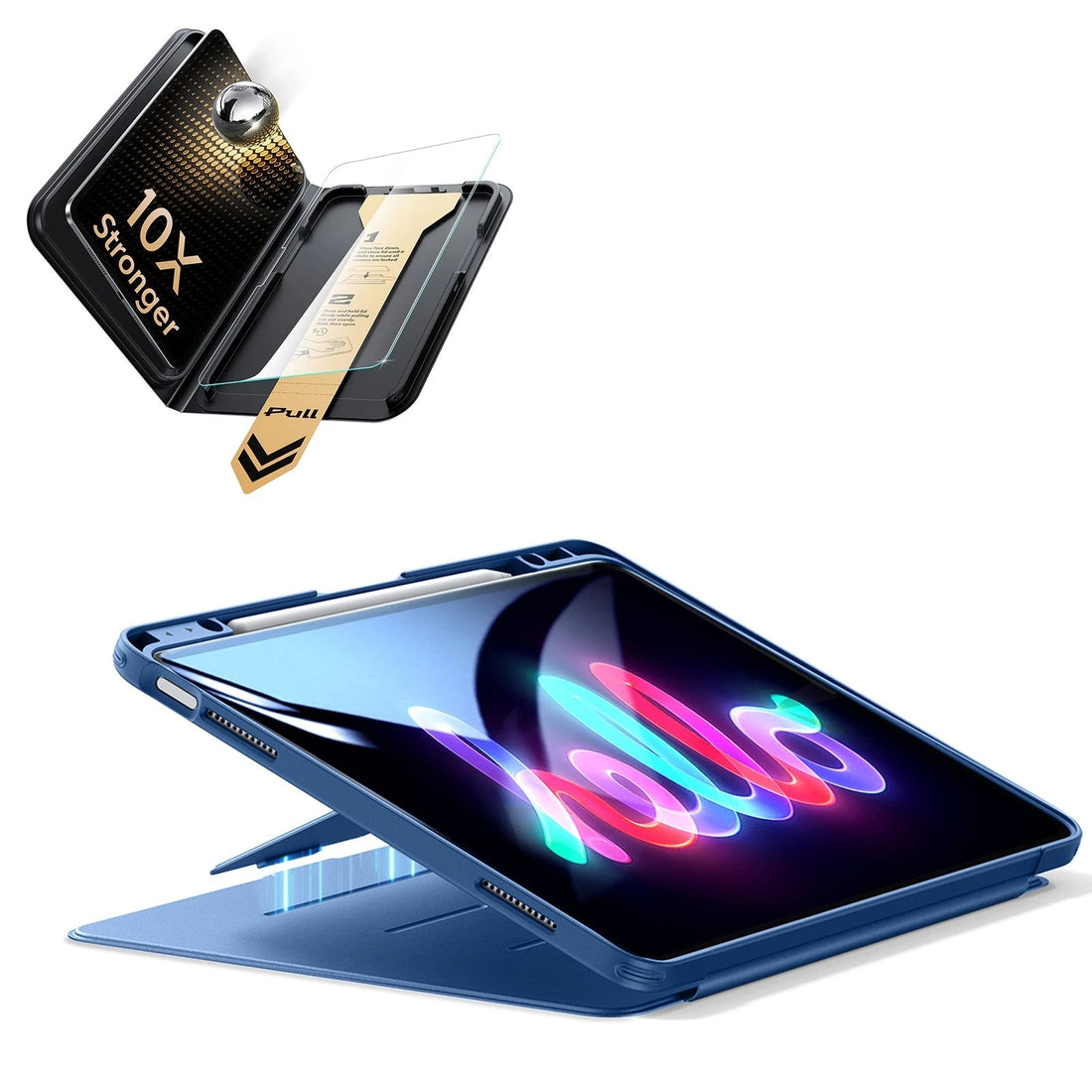 iPad Air 13" (M4) 2026 Bundle Flip Magnetic Case (Pencil Holder) & Armorite® Pro Screen Protector With UltraFit Tray - Navy Blue