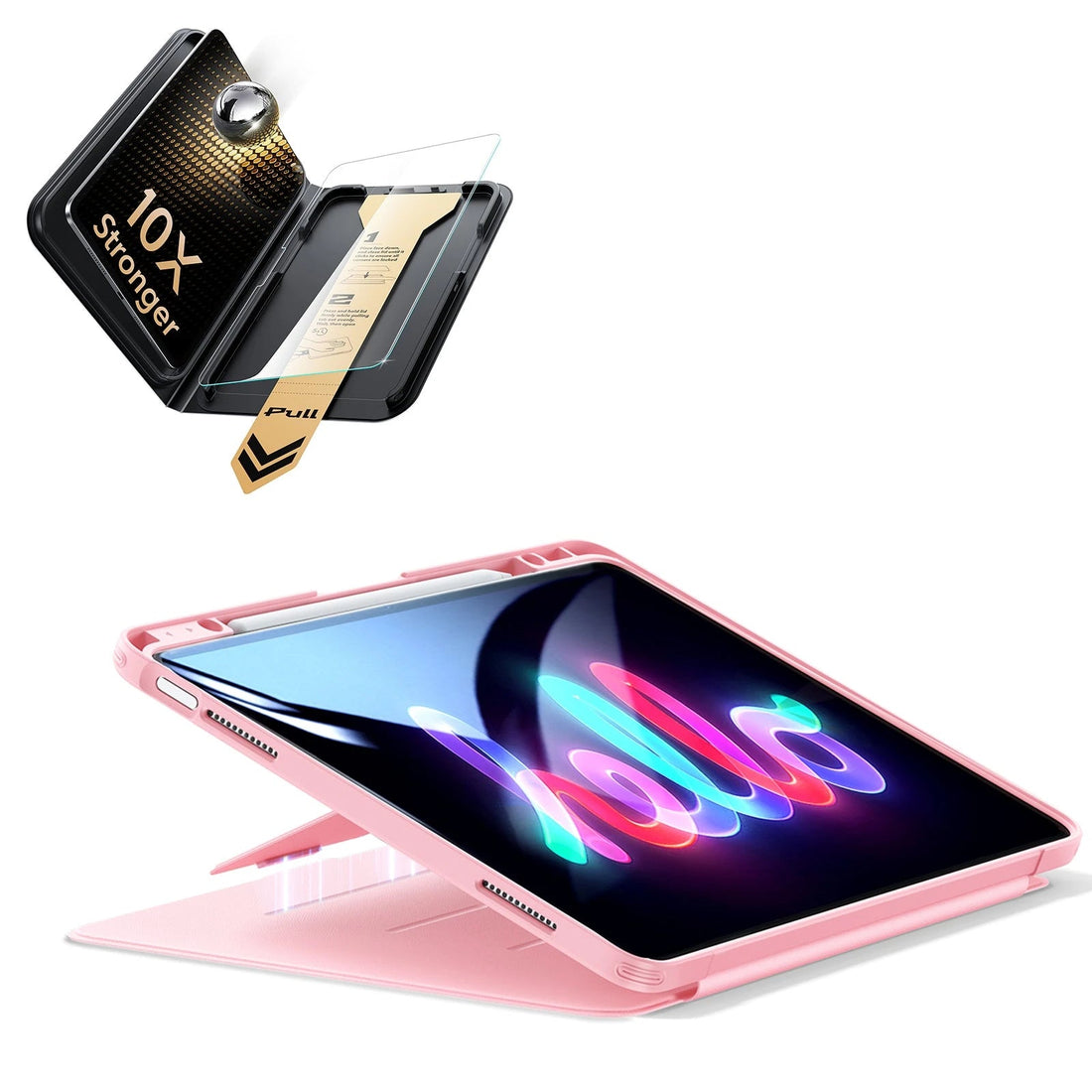 iPad Air 13" (M4) 2026 Bundle Flip Magnetic Case (Pencil Holder) & Armorite® Pro Screen Protector With UltraFit Tray - Pink