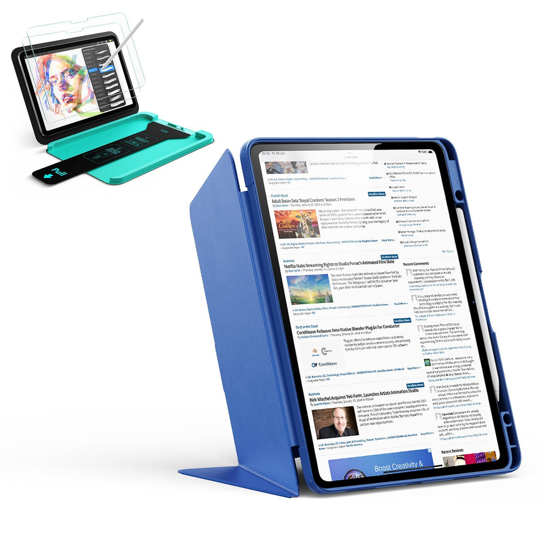 iPad Air 13" (M4) 2026 Bundle Flip Magnetic Case with Pencil Holder & Armorite® Paper-Feel Protection - Navy Blue ESR ESR