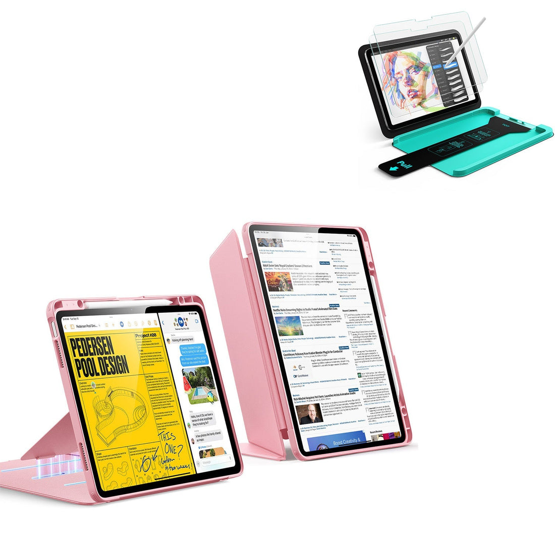 iPad Air 13" (M4) 2026 Bundle Flip Magnetic Case with Pencil Holder & Armorite® Paper-Feel Protection - Pink