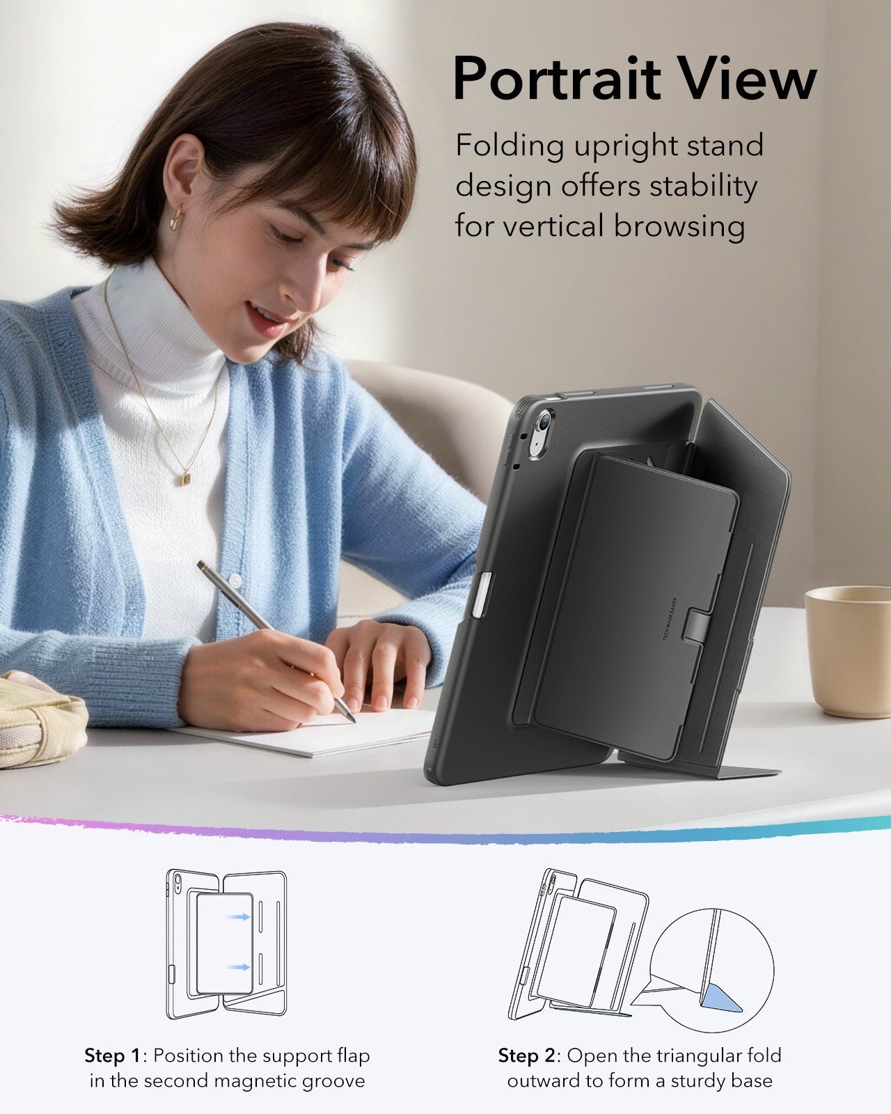 iPad Air 13" (M4) 2026 Bundle Flip Magnetic Case with Pencil Holder, Paper-Feel Magnetic & Armorite® Protection - Black ESR ESR