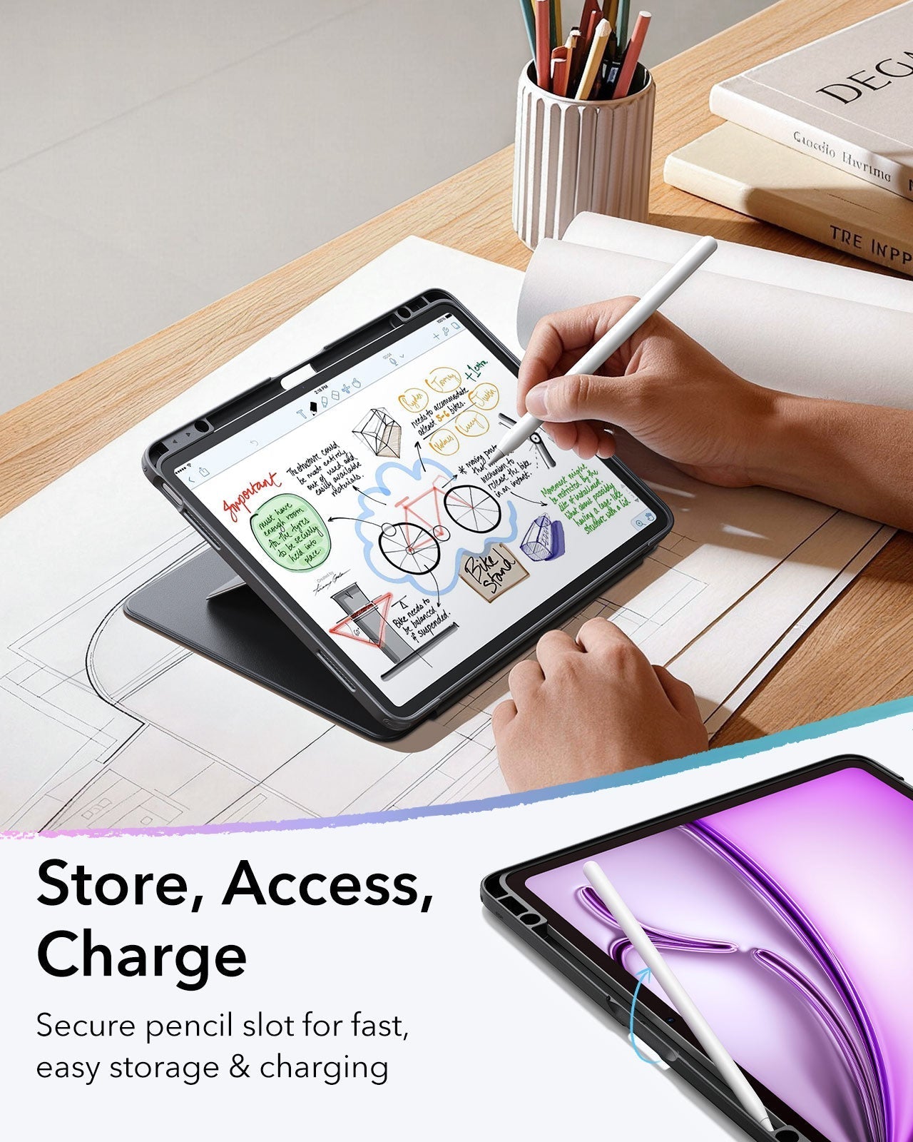 iPad Air 13" (M4) 2026 Bundle Flip Magnetic Case with Pencil Holder, Paper-Feel Magnetic & Armorite® Protection - Black ESR ESR