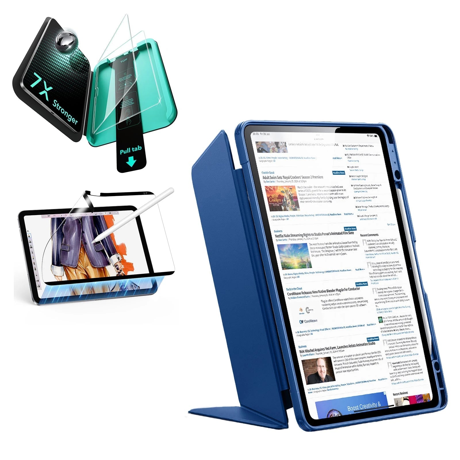 iPad Air 13" (M4) 2026 Bundle Flip Magnetic Case with Pencil Holder, Paper-Feel Magnetic & Armorite® Protection - Navy Blue ESR ESR