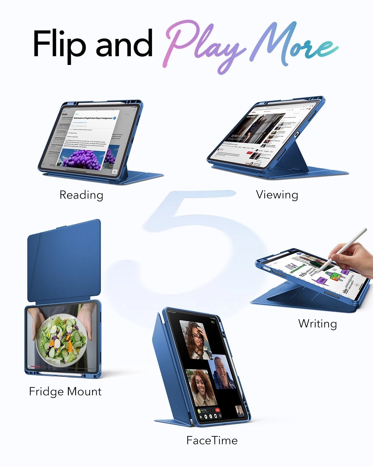 iPad Air 13" (M4) 2026 Bundle Flip Magnetic Case with Pencil Holder, Paper-Feel Magnetic & Armorite® Protection - Navy Blue ESR ESR