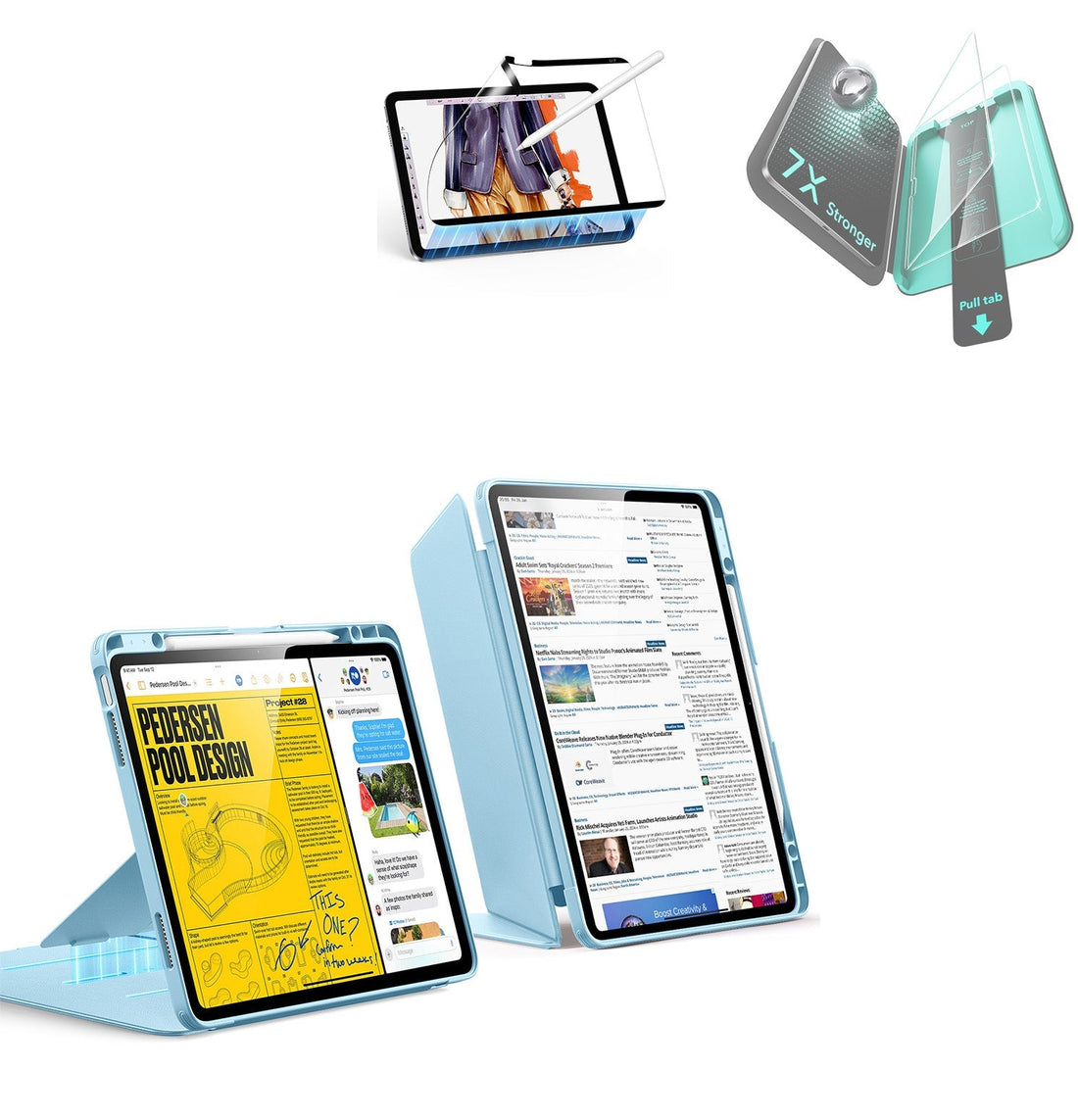 iPad Air 13" (M4) 2026 Bundle Flip Magnetic Case with Pencil Holder, Paper-Feel Magnetic & Armorite® Protection - Sky Blue