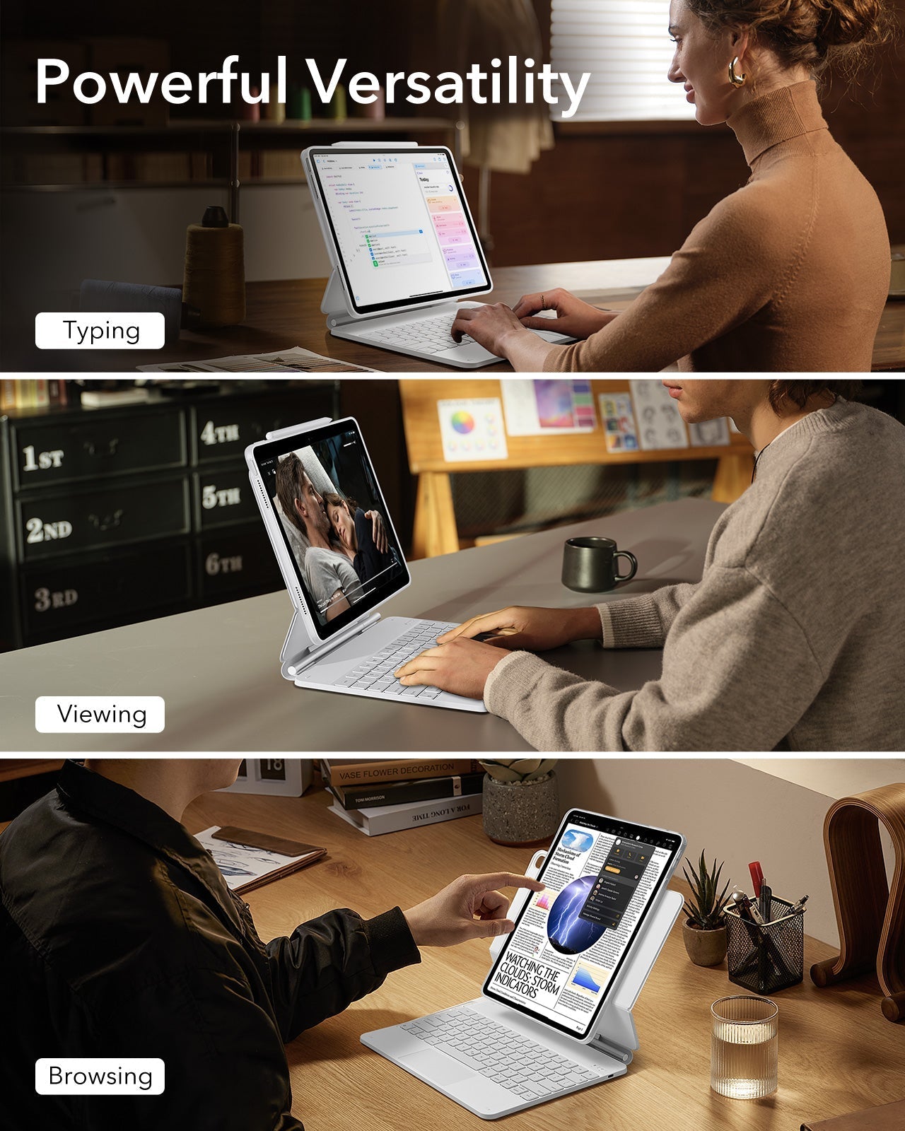 iPad Air 13" (M4) 2026 Bundle Rebound Magnetic Keyboard Case 360 & Digital Pencil-US Layout-White ESR ESR