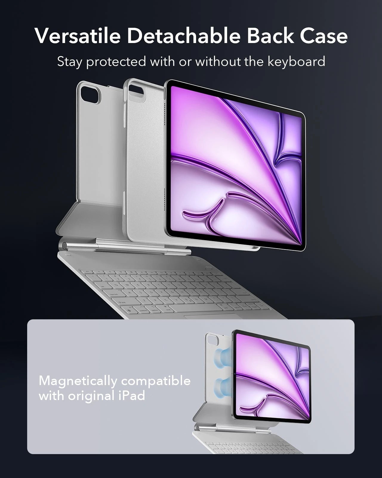 iPad Air 13" (M4) 2026 Bundle Rebound Magnetic Keyboard Case 360 & Screen Protectors - US Layout-White ESR ESR