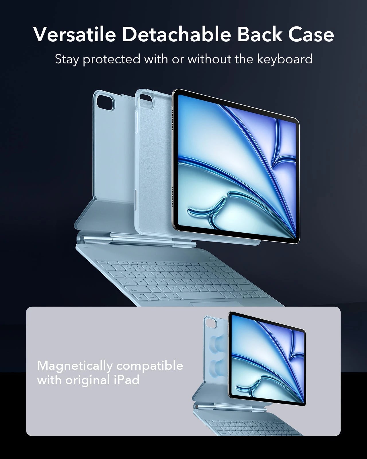 iPad Air 13" (M4) 2026 Bundle Rebound Magnetic Keyboard Case 360, Armorite & Paper-Feel Screen Protectors - US Layout-Blue ESR ESR