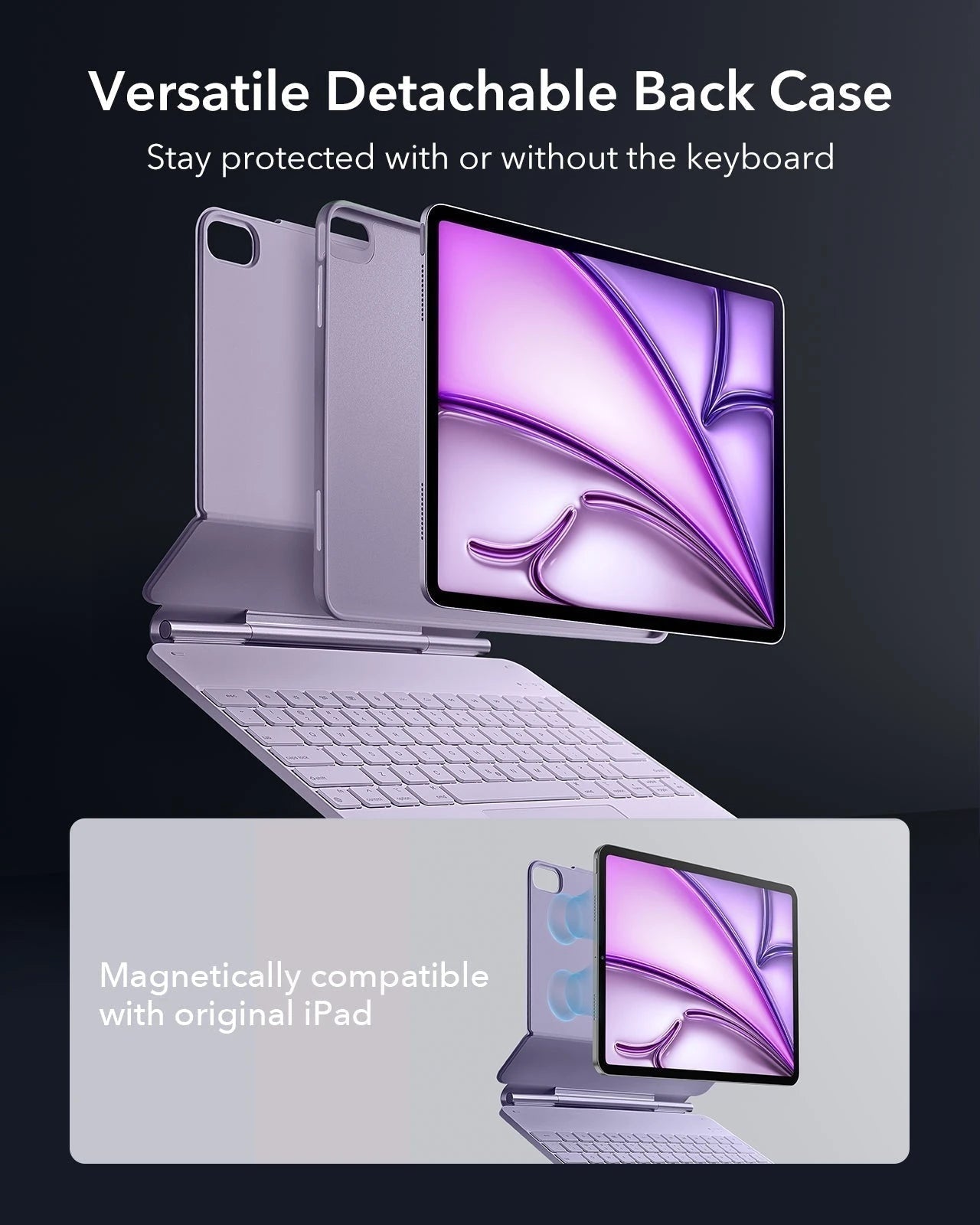 Purple_ipad_case_iPad_Air_13_M4_2026_Rebound_Magnetic_Keyboard_Case_360_versatile detachable back case