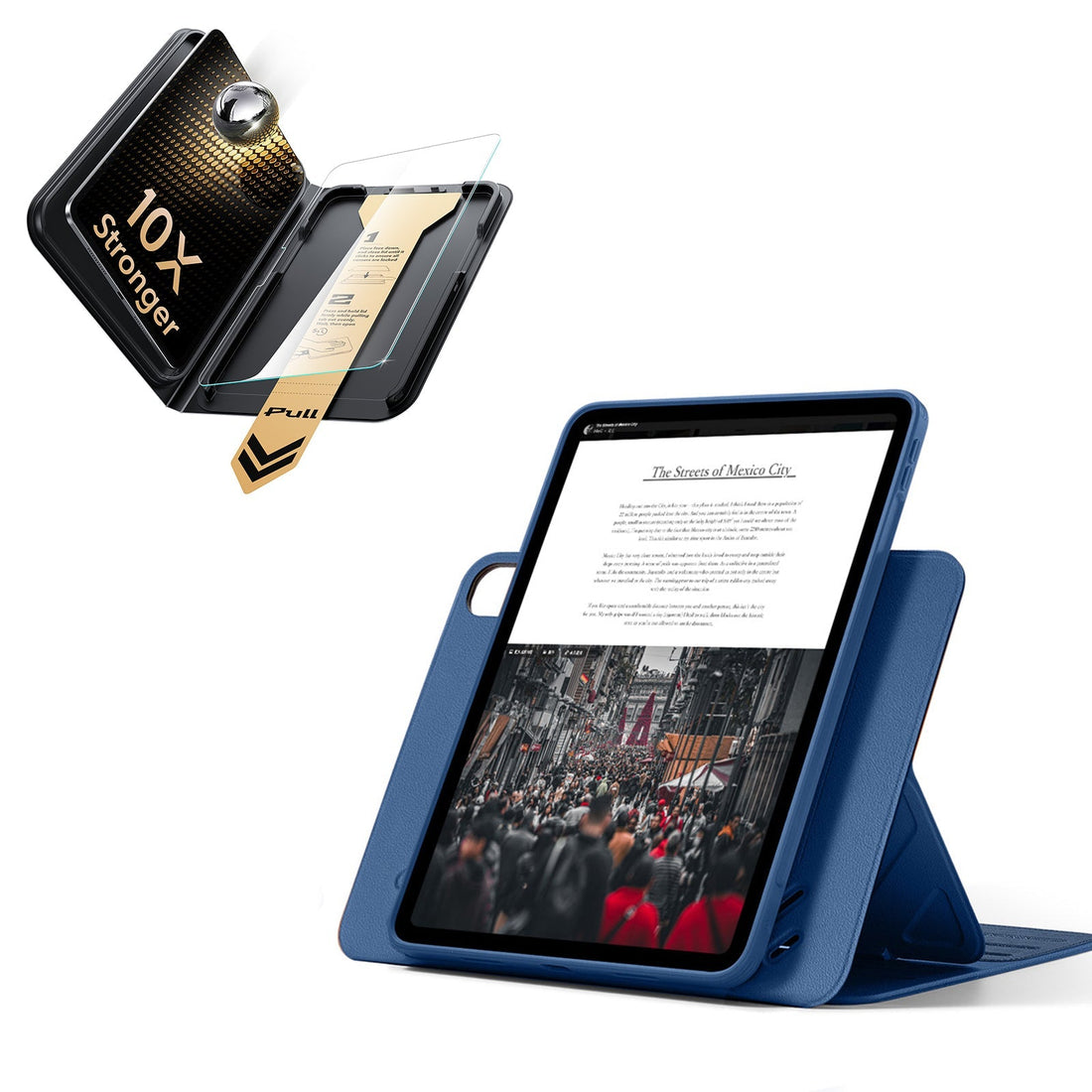 iPad Air 13" (M4) 2026 Bundle Shift Magnetic Case & Armorite Pro Screen Protector With UltraFit Tray - Navy Blue