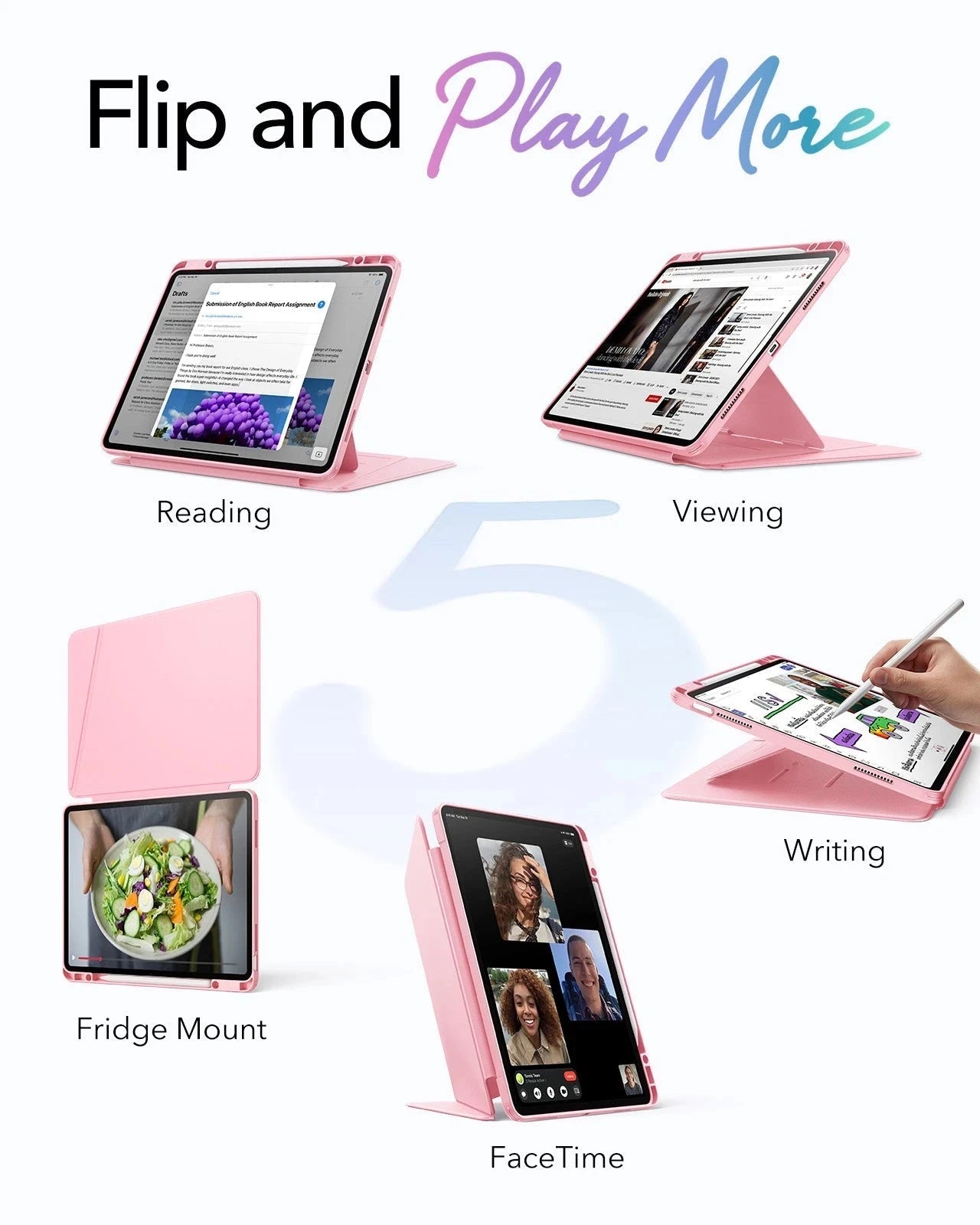 iPad Air 13" (M4) 2026 Flip Magnetic Case with Pencil Holder - Pink ESR ESR