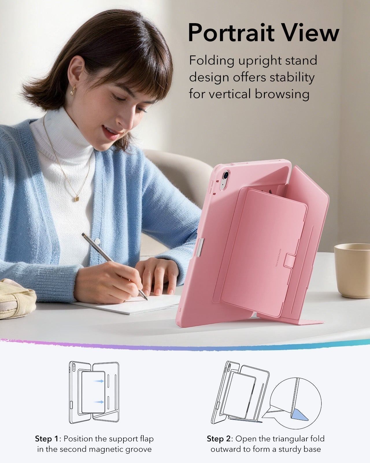 iPad Air 13" (M4) 2026 Flip Magnetic Case with Pencil Holder - Pink ESR ESR