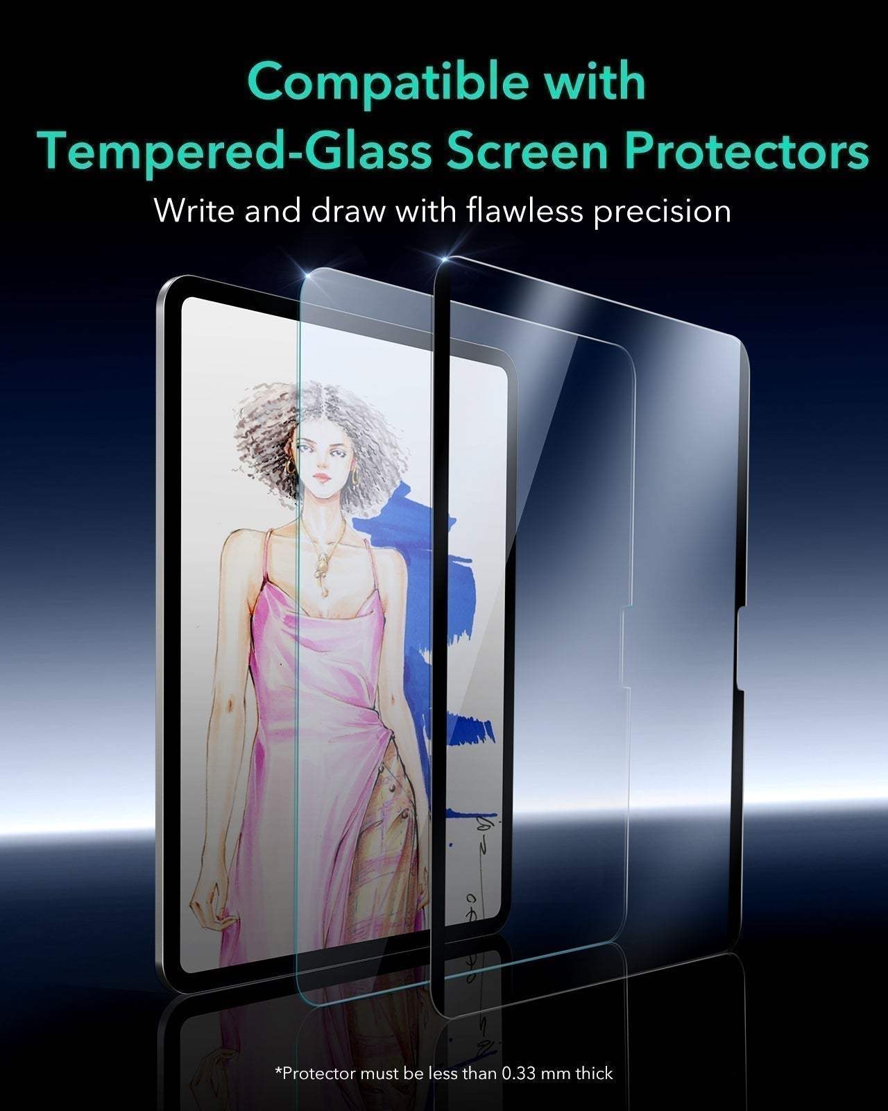 compatible with tempered glass screen protector-write and draw with flawless precision