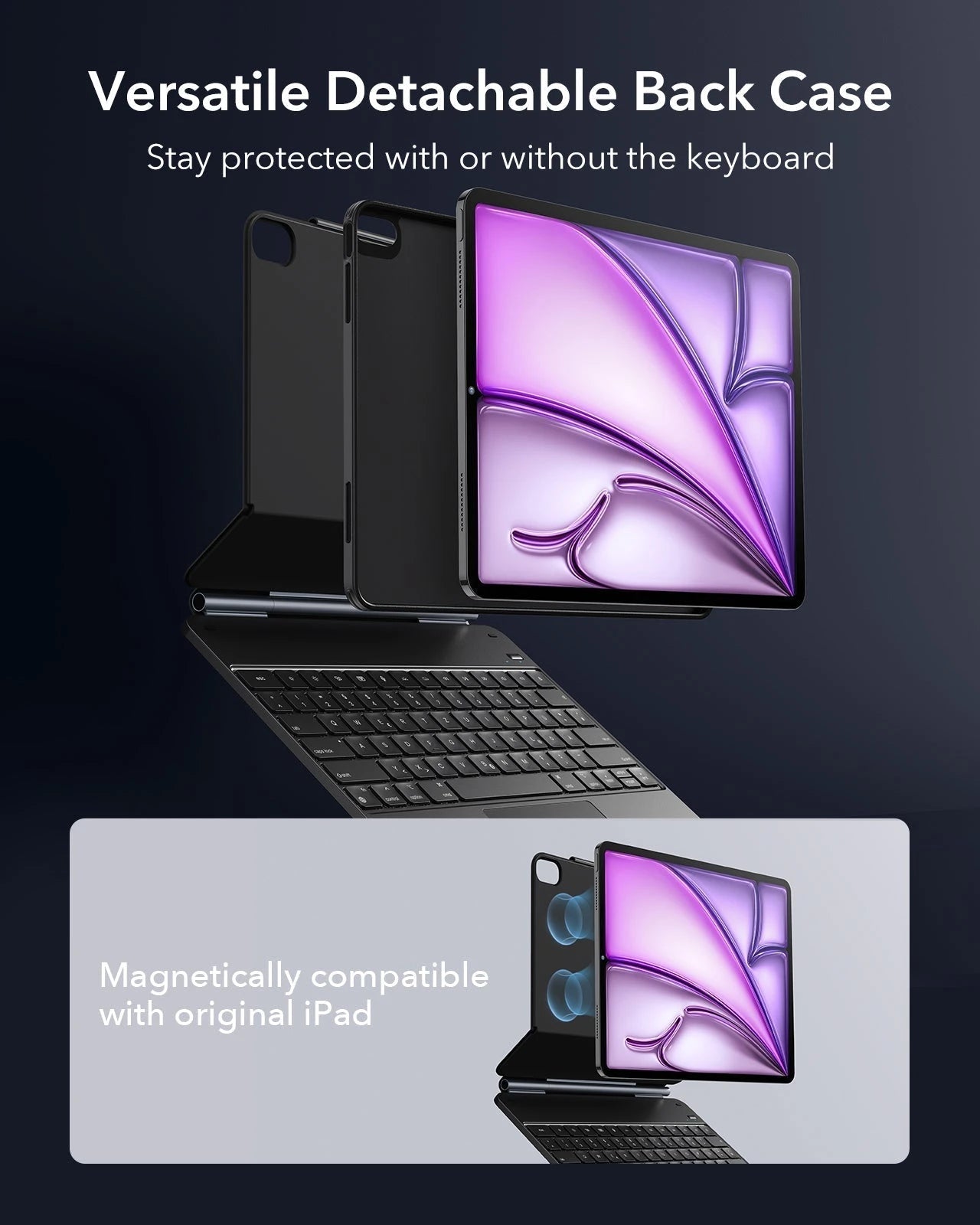 iPad Air 13" (M4, 2026) Bundle Rebound Magnet-Tastaturhülle 360° & Displayschutz-versatile detachable back case