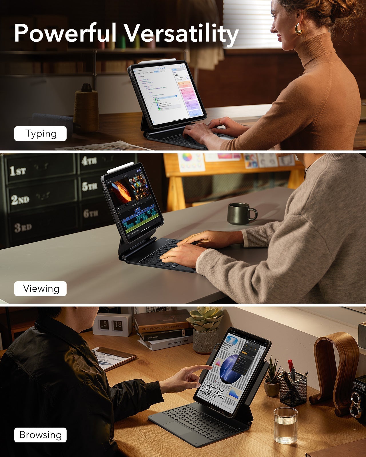 iPad Air 13" (M4, 2026) Bundle Rebound Magnet-Tastaturhülle 360° + Armorite & Paper-Feel Displayschutz - DE Layout -Schwarz ESR ESR