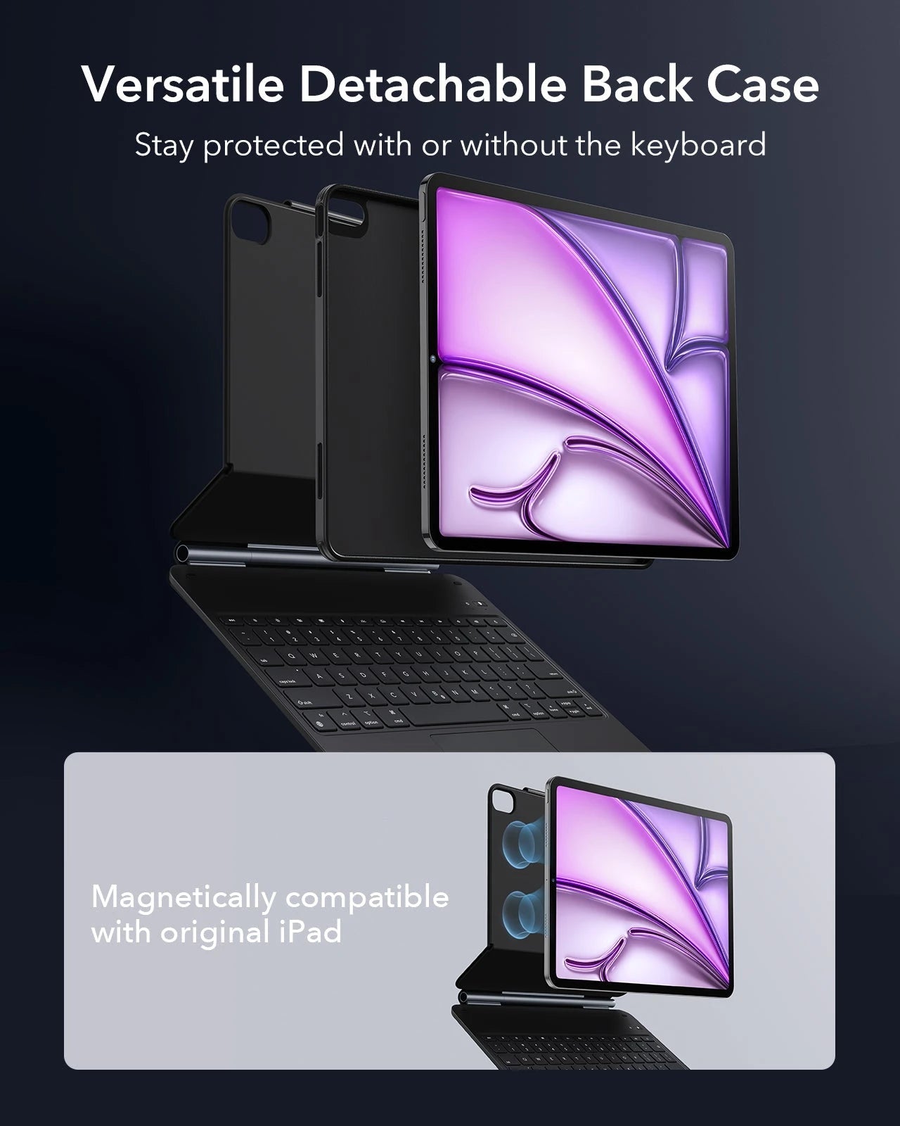 iPad Air 13" (M4, 2026) Bundle Rebound Magnet-Tastaturhülle 360° + Armorite & Paper-Feel Displayschutz - DE Layout -Schwarz ESR ESR