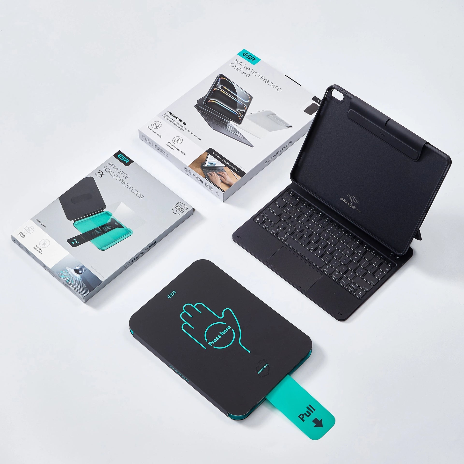 iPad Air 13" (M4, 2026) Bundle Rebound Magnet-Tastaturhülle 360° & Displayschutz - DE Layout -Schwarz ESR ESR