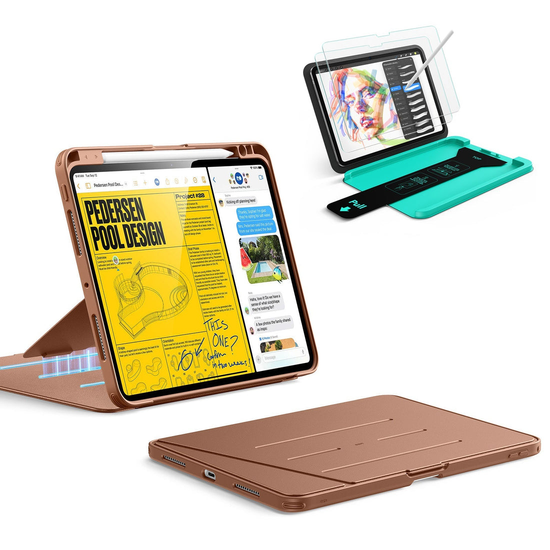 iPad Pro 11" (2025) Bundle Flip Magnetic Case with Pencil Holder & Armorite® Paper-Feel Protection - Brown ESR ESR