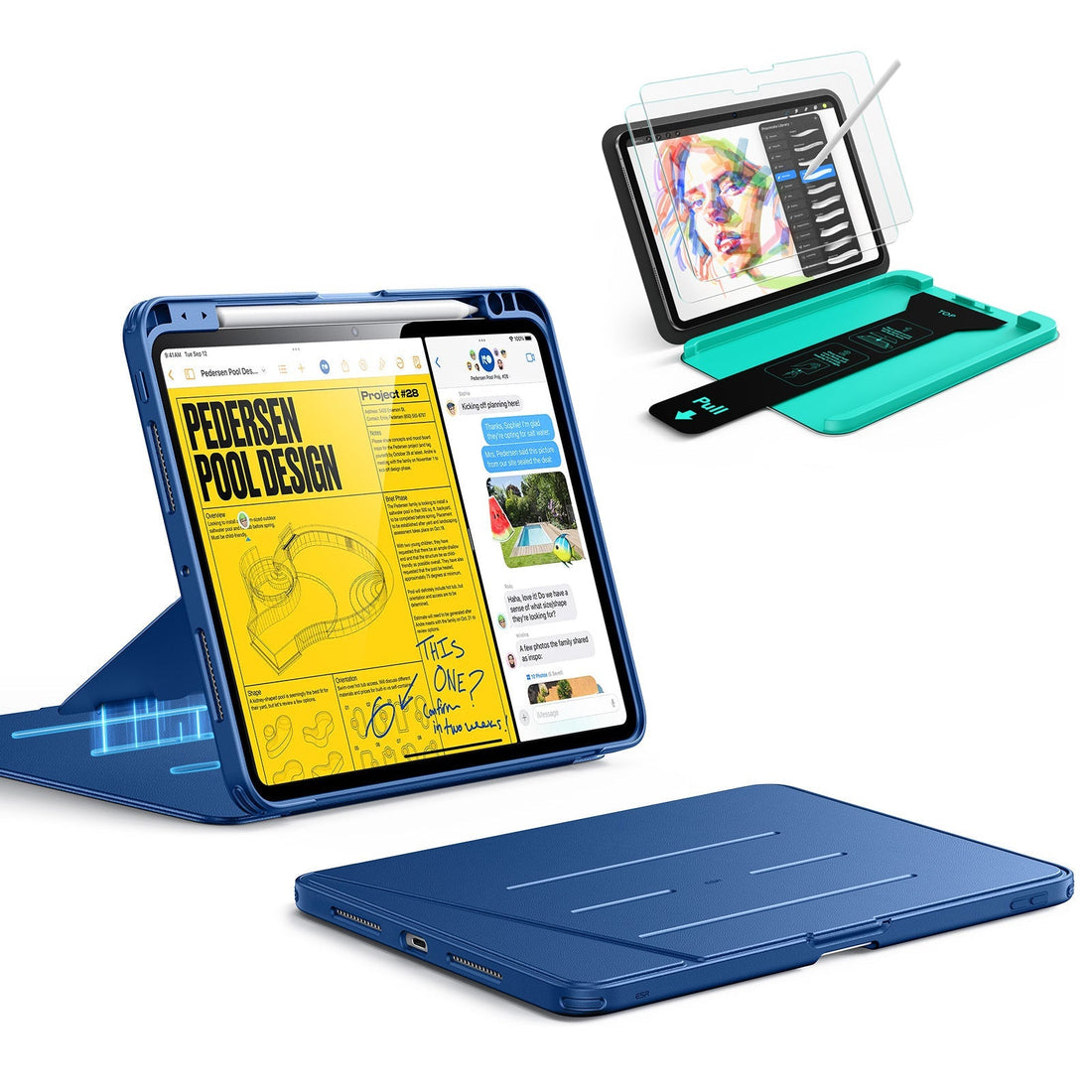 iPad Pro 11" (2025) Bundle Flip Magnetic Case with Pencil Holder & Armorite® Paper-Feel Protection - Navy Blue ESR ESR