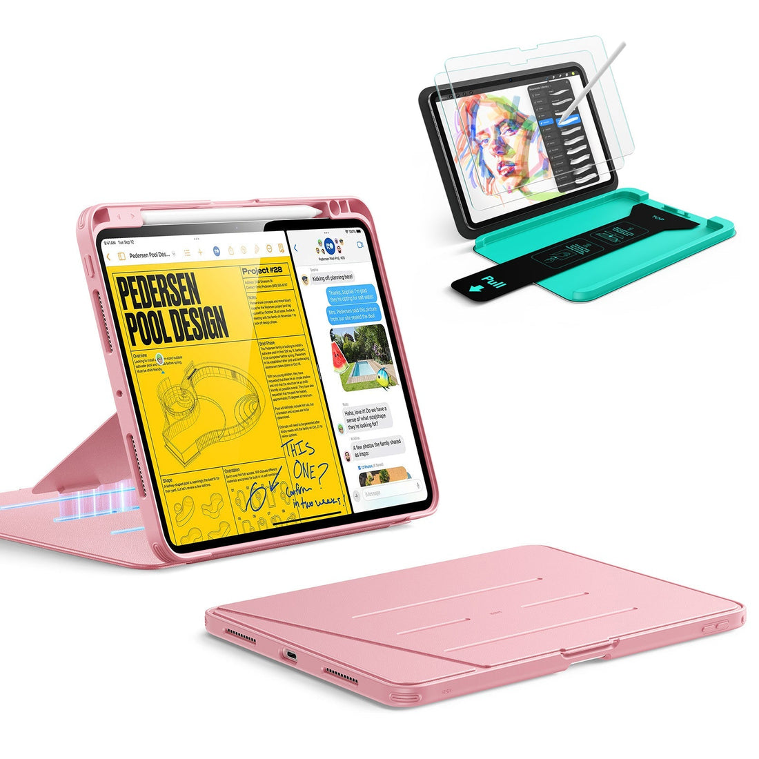 iPad Pro 11" (2025) Bundle Flip Magnetic Case with Pencil Holder & Armorite® Paper-Feel Protection - Pink ESR ESR